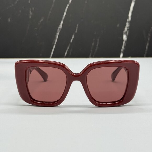 NEW GUCCI SUNGLASSES RED BURGUNDY WOMEN EYEWEAR GUCCI GG1975S 005 - Picture 4 of 11